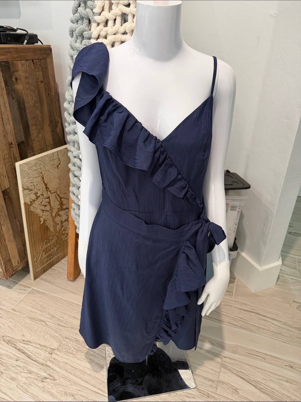 Lilly Pulitzer Women’s Navy Ruffle Wrap Dress - Elegant One-Shoulder Style 6
